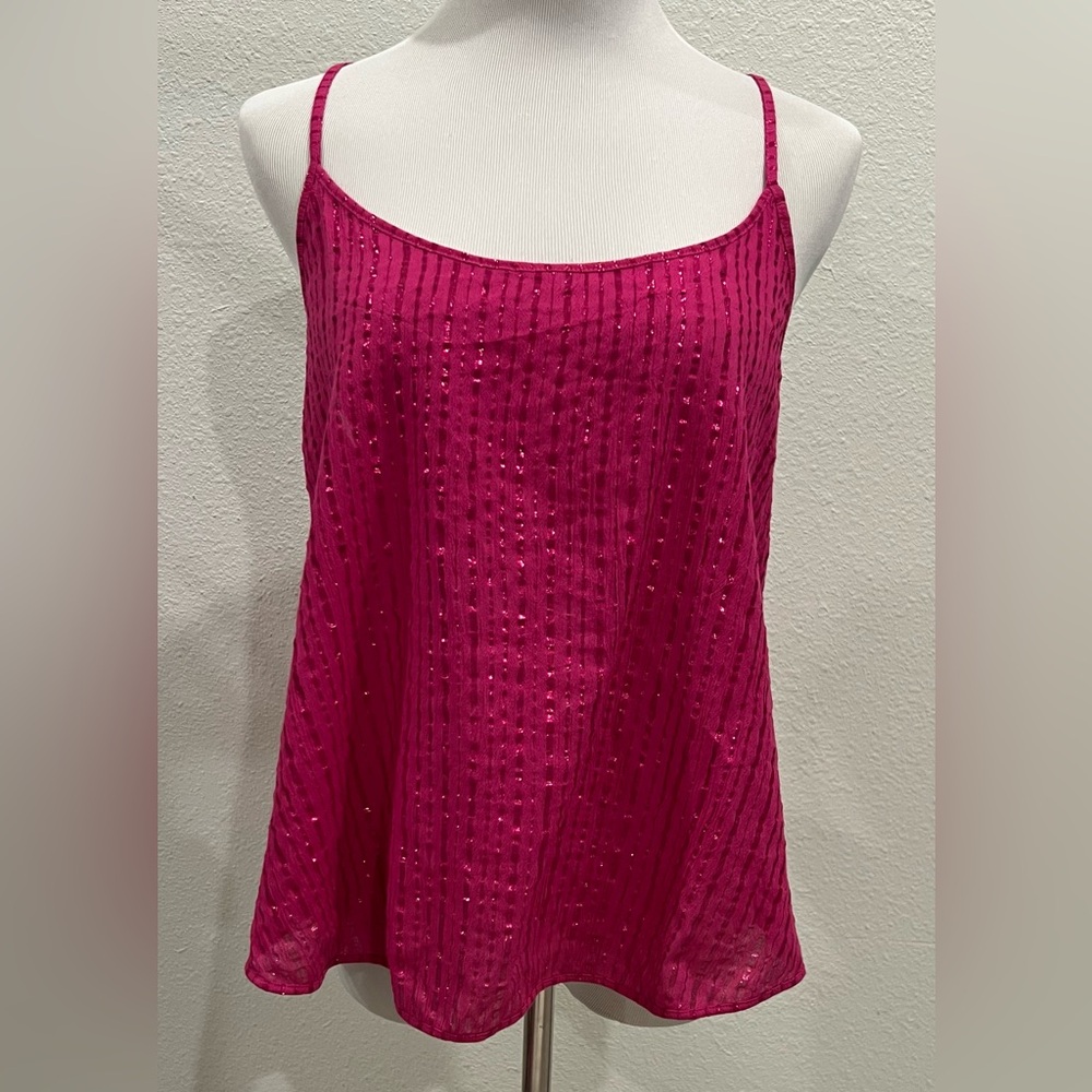 NEW Victoria's Secret Women’s‎ Metallic Strip Cami Top Large Pink Strappy Shine